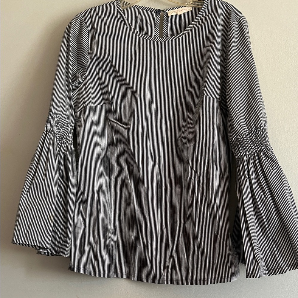 Solitaire Black and White Pinstripe Bell-Sleeve Top